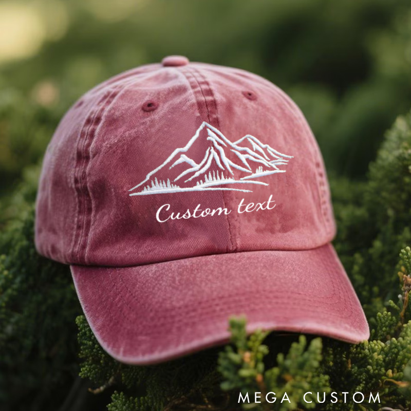 Personalized Embroidered Mountain Hill Design Baseball Cap Forest Nature Outdoor Camping Hat Gift for Adventure Lovers