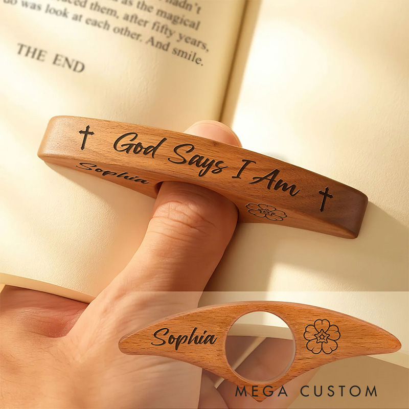 Personalized God Says I am Birth Flower Book Page Holder with Name Read Accessory Religious Christian Gift for Her Birthday Gift for Book Lover
