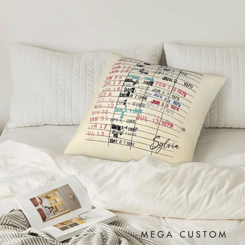 Personalized Date Due Card Cushion Throw Pillow with Name Retro Library Pillow Cover Gifts for Book Lovers Readers
