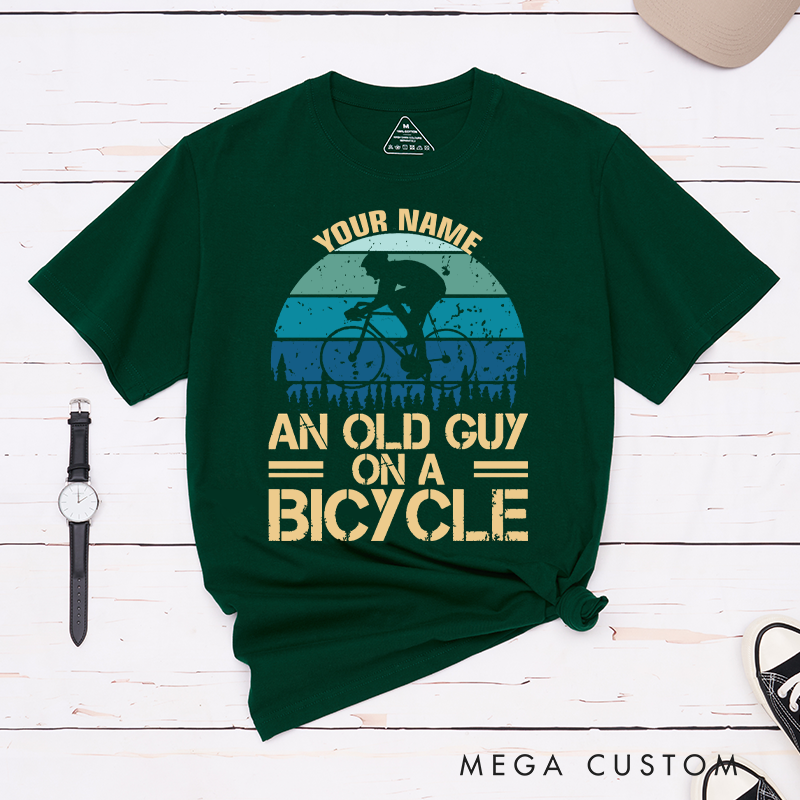 Personalized Cyclist Silhouette T-Shirt with a Retro Landscape Design for Outdoor Adventures Riding Cycling Biking Enthusiasts