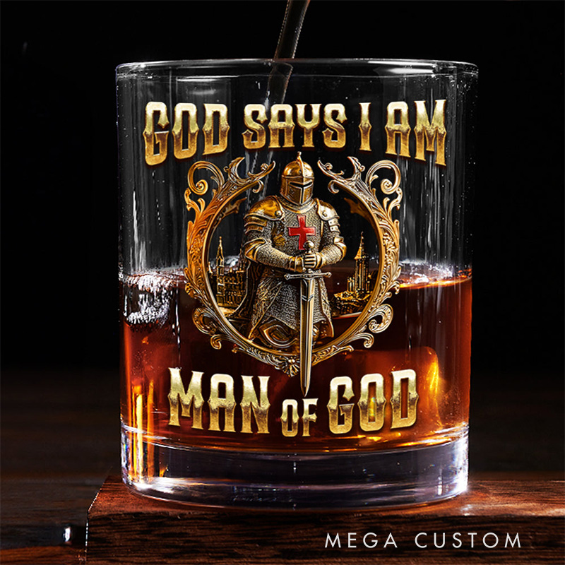 Personalized God Says I am Man of God10.5 oz Old Fashioned Rock Whiskey Glass with Name and Bible Verse Religious Christian Gift for Men