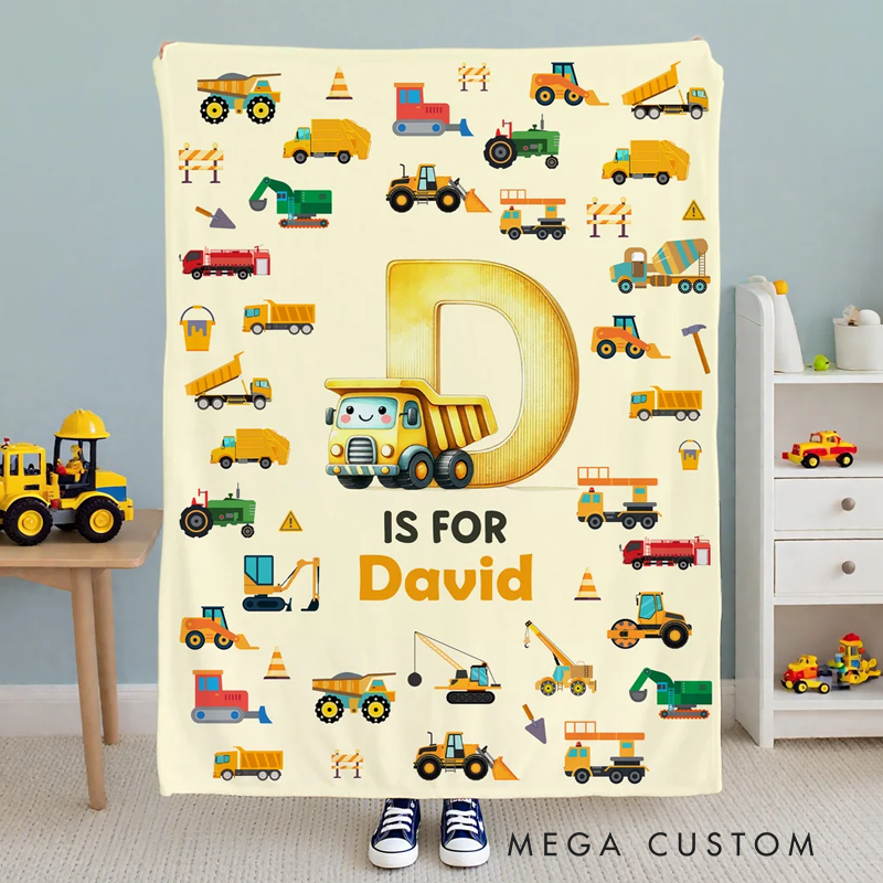 Personalized Fantasy Unicorn Excavator Dinosaur Soft Throw Blanket with Name and Initial Room Decor Birthday Anniversary Gift for Boys Girls