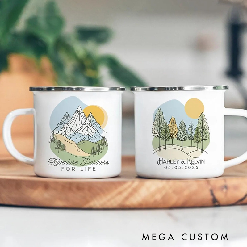 Personalized Adventure Camping Mugs Camping Couple Mugs Mountain Mug Newlywed Anniversary Gift