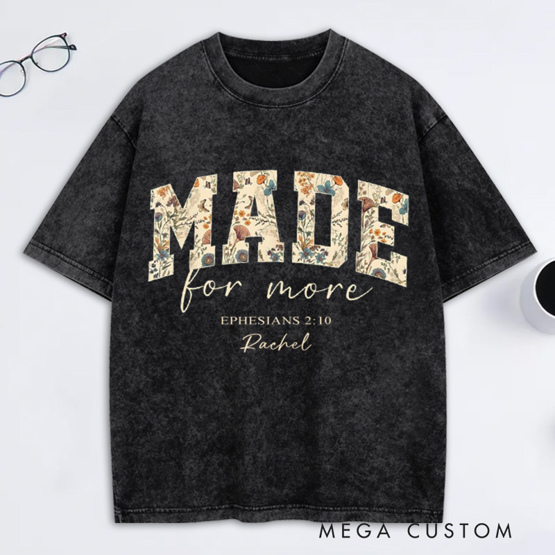 Personalized Made for More Bible Verse Washed T-Shirt with Name Retro Shirt Religious Gift for Christian Women