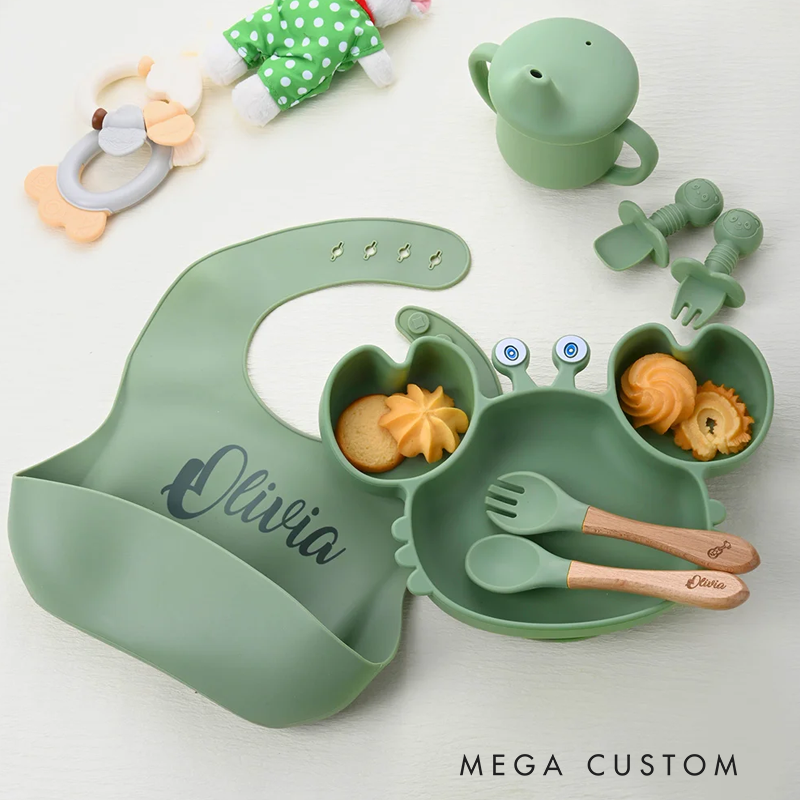 Personalized Silicone Baby Feeding Set Crab Shape Divided Plate Suction Cup Supplies for Toddler Weaning