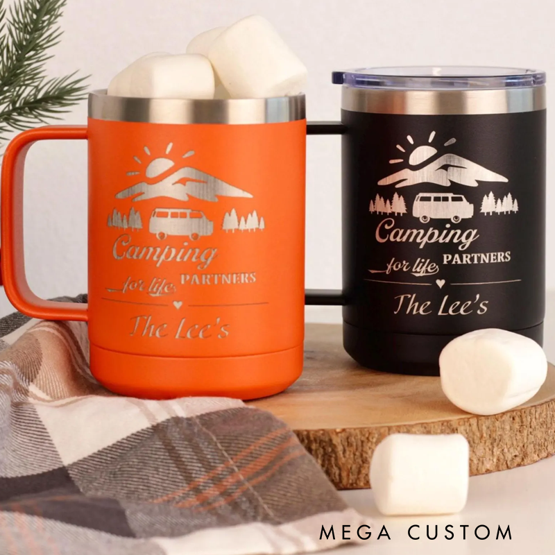 Personalized Travel Mug Custom Camping Mug Happy Travels Cup Mountain Adventure Rv Gift Camper Mug Couple Gift