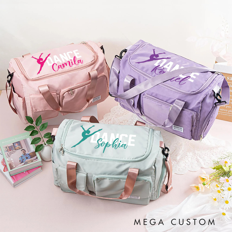 Personalized My Dancer Name Waterproof Large Travel Duffle Bag Dance Bag with Shoe Compartment and Shoulder Strap for Dance Lover