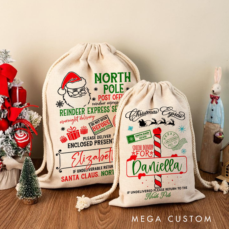 Personalized  Christmas Large Santa Sack Christmas Present Sack Kids Christmas Gift Bag Special Delivery Christmas Santa Clause Holiday Gift Bag Kids