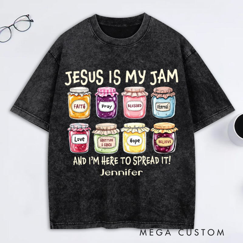Personalized Jesus is My Jam Washed T-Shirt with Name Retro Shirt Religious Gift for Christian Women