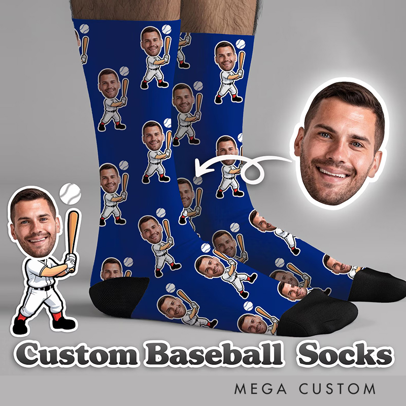 Personalized Baseball Socks with Custom Face and Cartoon Design
