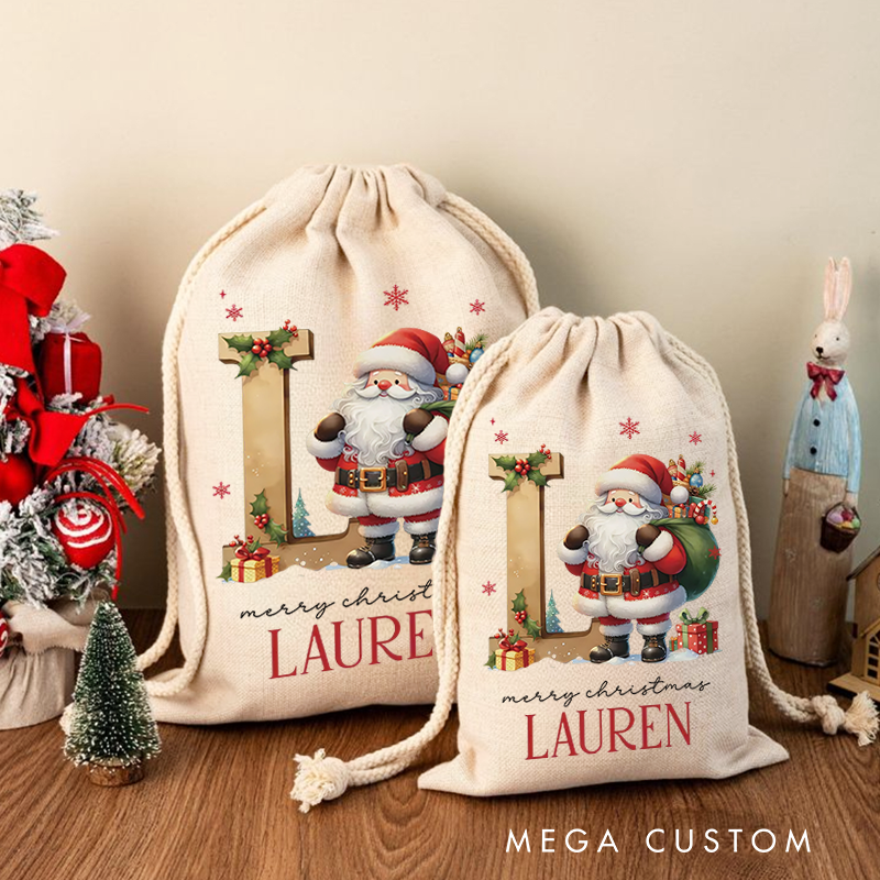 Personalized Santa Claus Christmas Gift Bags Custom Santa Design Christmas Bag Christmas Present Bag Holiday Gift Bags for Kids