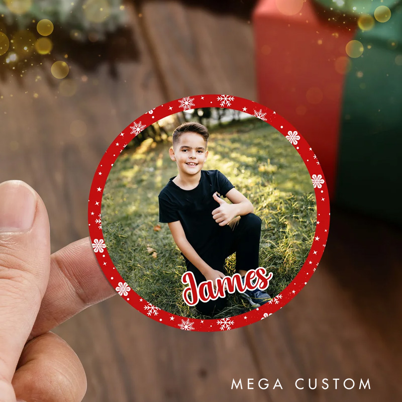 Personalized Photo Waterproof Stickers Labels with Name Gift Decor Christmas Party Favors for Family Friend Kid