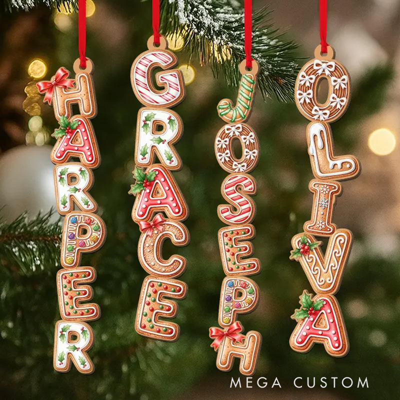 Personalized  Gingerbread Alphabet Ornament Kids Name Ornament, Christmas Tag for Stockings Kids Christmas Gifts
