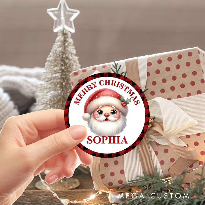 Personalized Merry Christmas Santa Claus Waterproof Stickers with Name Christmas Party Favors for Kids Family Friends