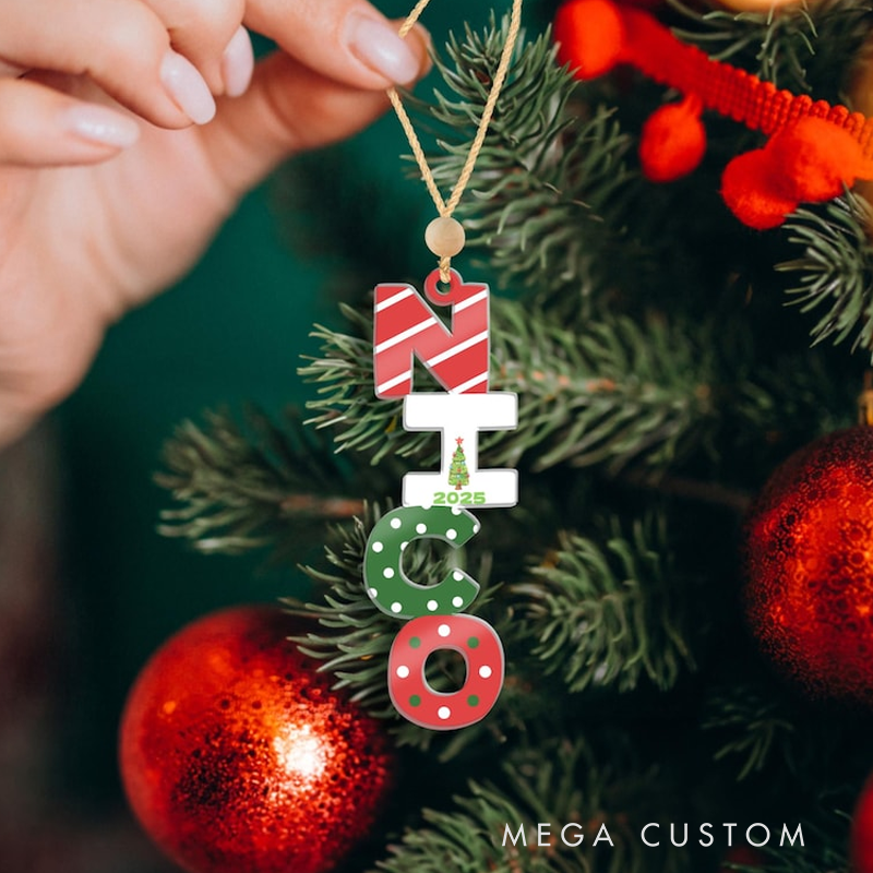 Personalized Christmas Name Letter Ornament 2025 Custom Christmas Tag Stocking Tag Christmas Gift Family Ornament