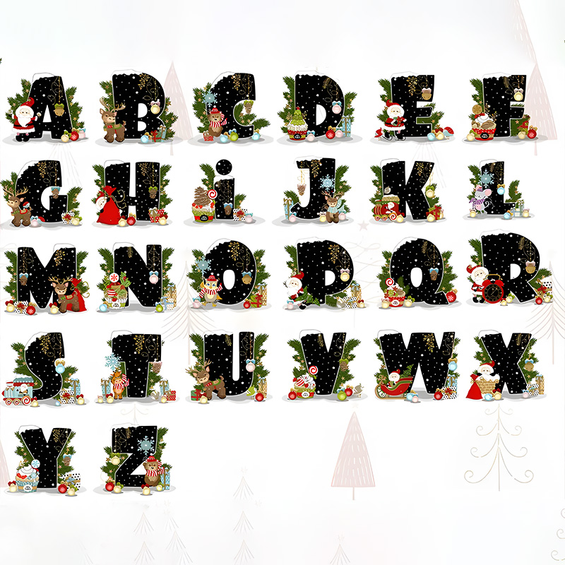 Personalized Elegant Initial Christmas Bag with Festive Decorations and Custom Name for Holiday Gift Giving