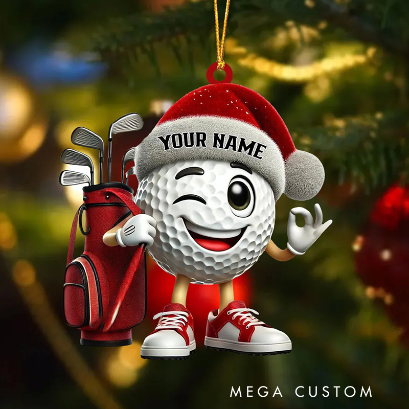 Personalized 3D Acrylic Golf Christmas Ornament with Playful Character and Custom Name Design  
