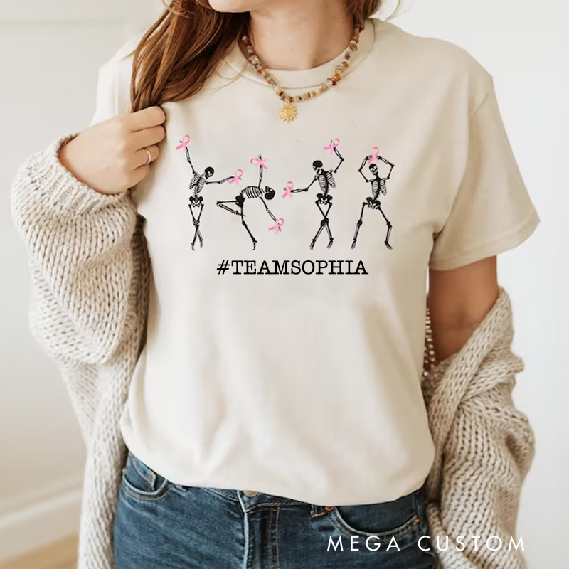 Personalized Breast Cancer Team Support T-Shirt with Custom Hashtag and Empowering Breast Cancer Awareness 