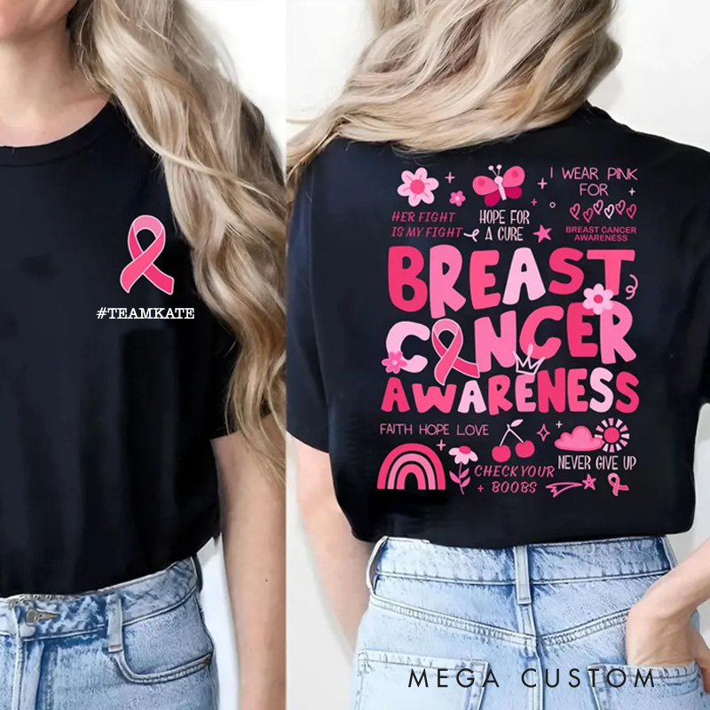 Personalized Breast Cancer Awareness T-Shirt with Pink Ribbon and Inspirational Graphics for Support