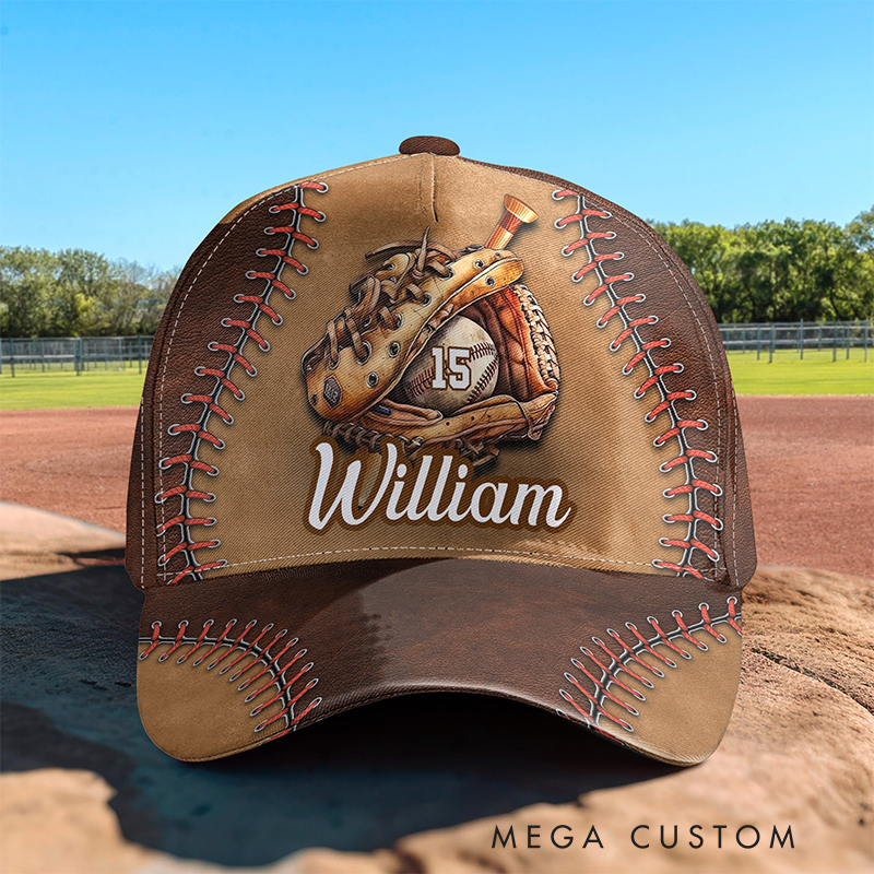 Personalized Baseball Themed Cap with Name and Player Number Customization
