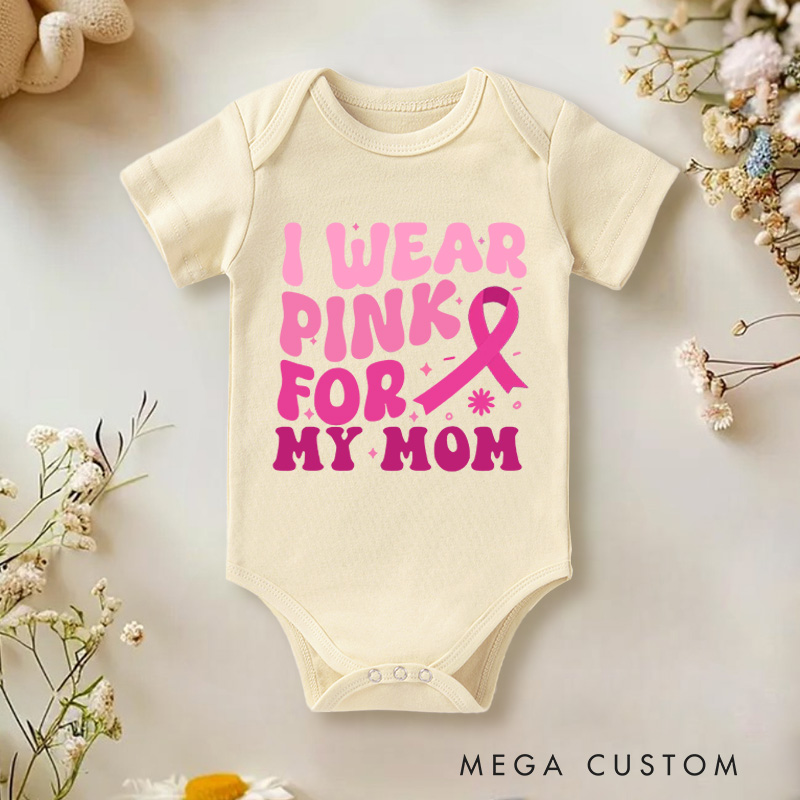 Personalized Breast Cancer Support Baby Bodysuit with Customizable Pink Ribbon Message for Awareness and Solidarity