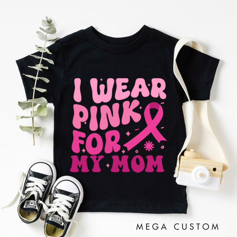Personalized Breast Cancer Support Kids T-Shirt with Customizable Pink Ribbon Message for Awareness and Solidarity