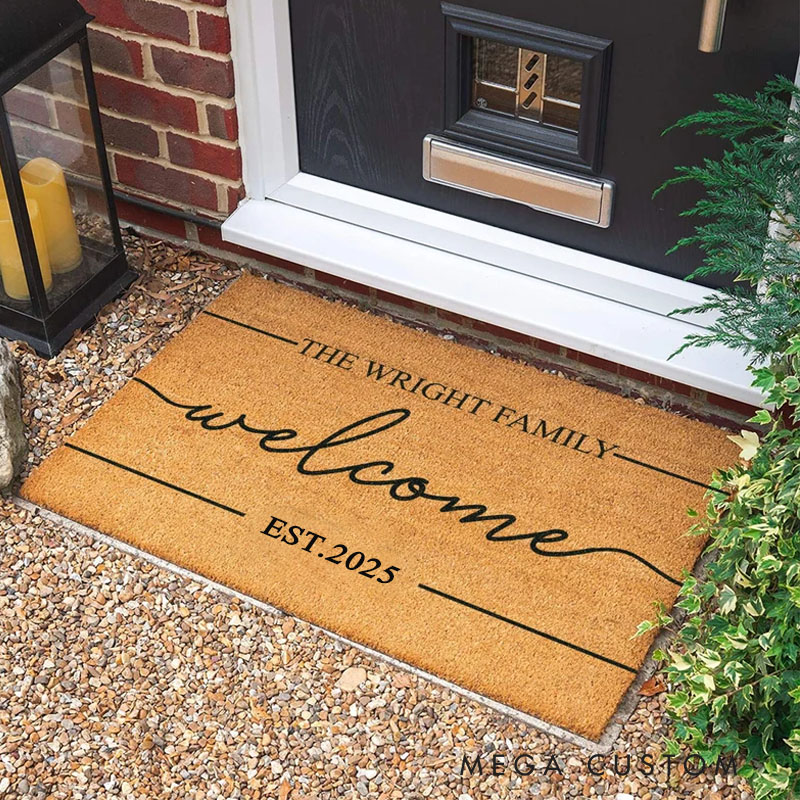 Personalized Welcome Door Mat for New Home Housewarming Gift Custom Outdoor Entrance Rug Durable Coir Floor Mat for Front Porch Home Decor