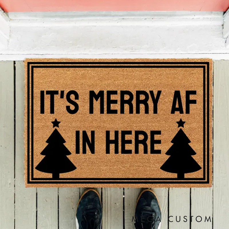 Personalized Merry AF Christmas Doormat Holiday Welcome Mat Funny Holiday Welcome Mat New Home Housewarming Gift