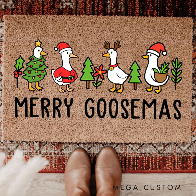 Personalized Merry Goosemas Door Mat Funny Goose Christmas Doormat Holiday Farmhouse Entry Rug Cute Xmas Goose Decor Christmas Welcome Mat