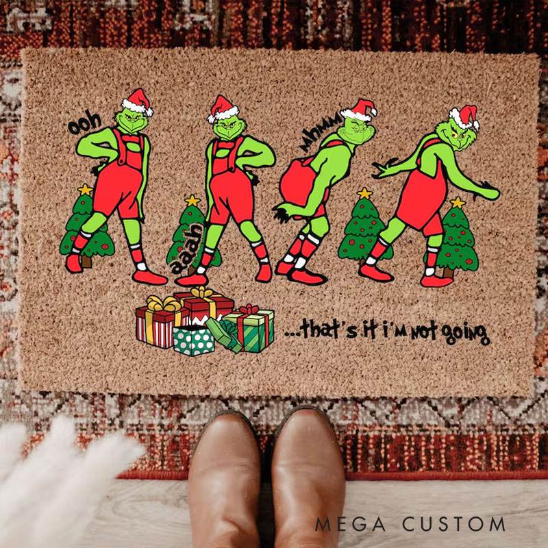 Personalized Green Welcome Christmas Door Mat Funny Holiday Welcome Mat With Santa Hat Green Inspired Doormat Cute Christmas Entry Rug Xmas Porch