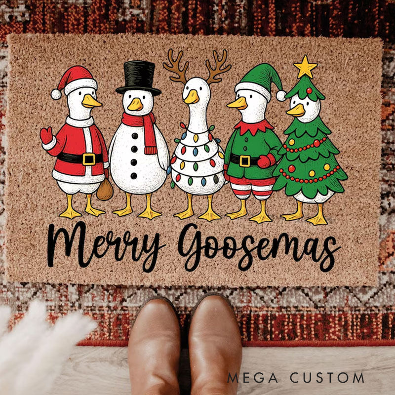 Personalized Merry Goosemas Doormat Funny Christmas Doormat Holiday Welcome Mat Cute Goose Santa Snowman Doormat Christmas Home Decor Gift Xmas Gift