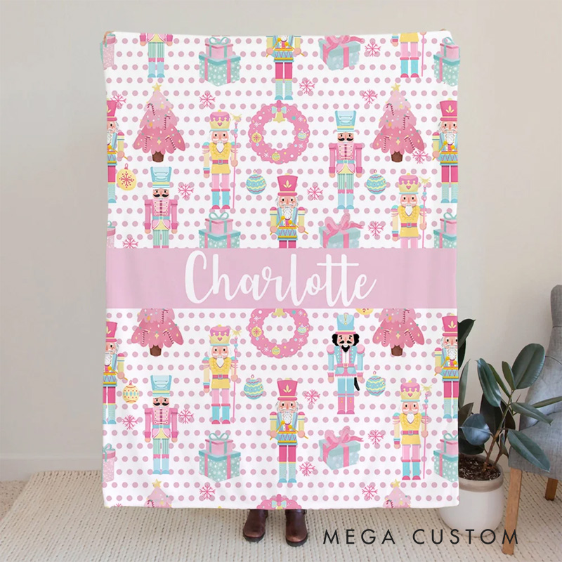 Personalized Cute Christmas Nutcracker Soft Throw Blanket with Name Home Decor Birthday Christmas Gift for Kid Girl