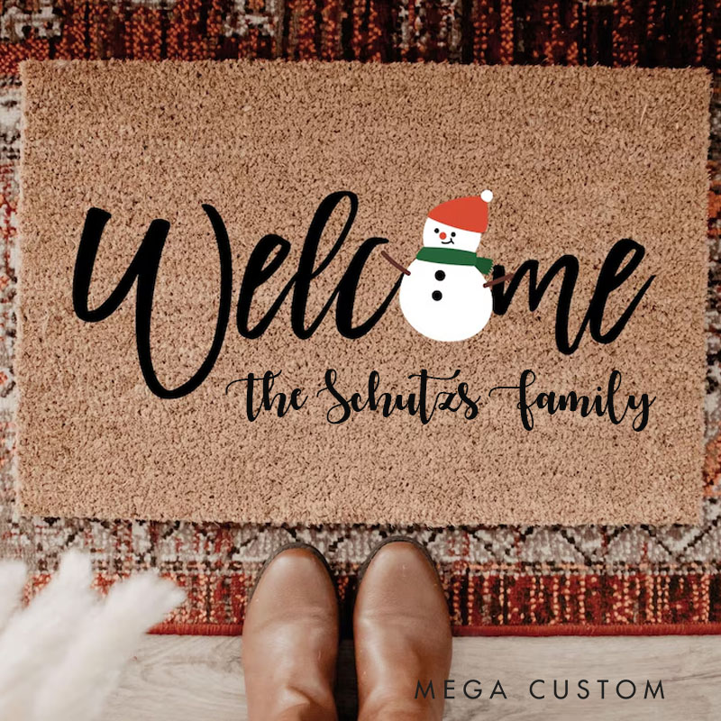 Personalized Welcome Mat Funny Christmas Doormat Snowman Christmas Doormat Holiday Entry Rug Festive Xmas Decor Unique Housewarming Gift Xmas Doormat