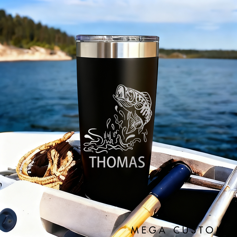 Personalized Fishing Tumbler Trout Travel Tumbler Gifts For Bass Fisherman Bass Fishing Large Mug Fishermen Water Bottle Camping Cup
