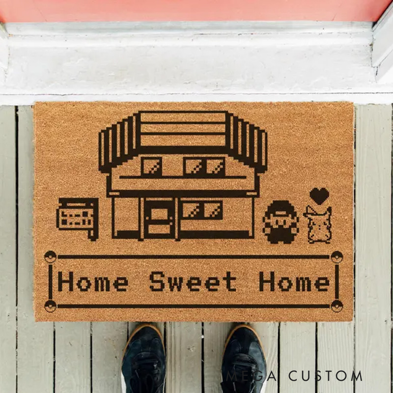 Personalized Home Sweet Home Door Mat for New Home Housewarming Gift Custom Retro Pixel Art Floor Mat Durable Coir Outdoor Entrance Rug for Porch Decor