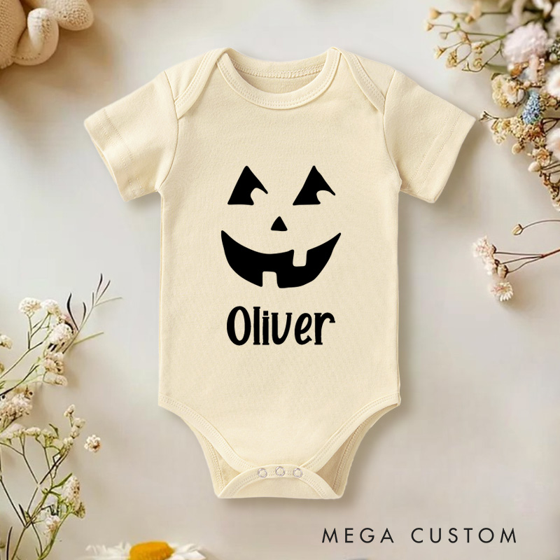 Personalized Smiling Jack O Lantern Baby Onesie Halloween Baby Shower Gift