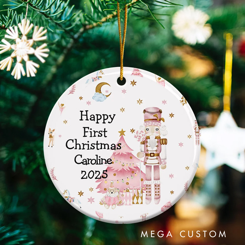 Personalized Pink Nutcracker Ballerina Merry Christmas Ceramic Ornament Baby Shower 1st Christmas Gift for Boys Girls Family