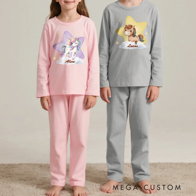 Personalized Animal Design Children's Pajamas with Name House Suit Birthday Gift for Boys and Girls