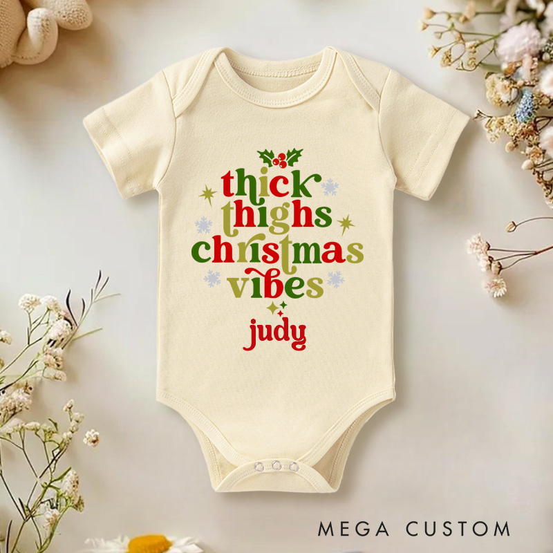 Personalized Thick Thighs & Christmas Vibes Baby Onesie Christmas Mistletoe Baby Boy Girl Onesie