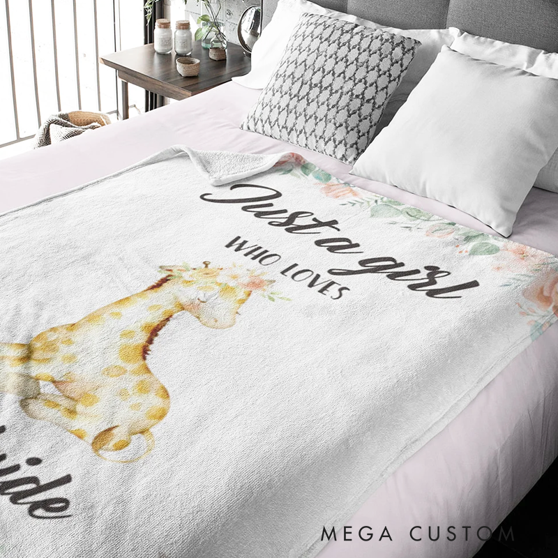 Personalized Just A Girl Who Loves Giraffe Floral Blanket with Name Birthday Gift for Girls