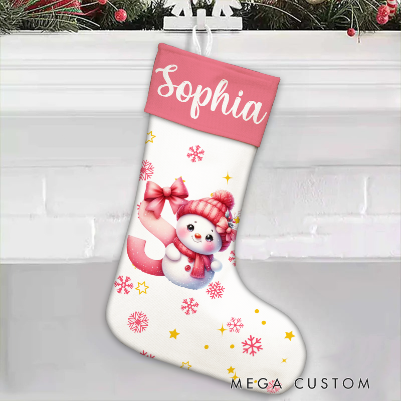 Personalized Cute Cartoon Santa Hat Snowman Initial Christmas Stocking with Name Christmas Gift