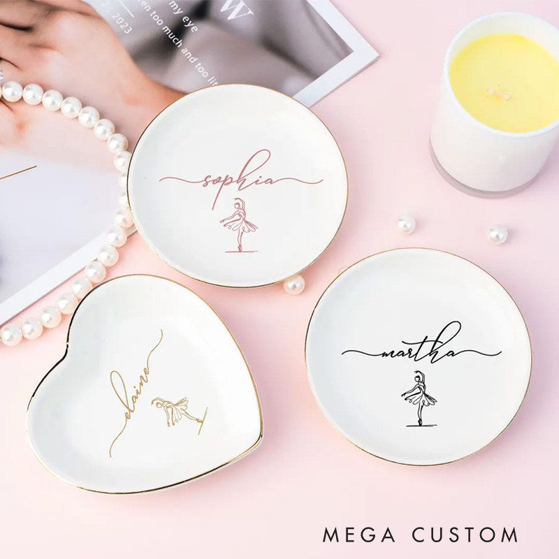 Personalized Ballet Girl Jewelry Dish Dance Gift For Little Girls Dance Teacher Recital Gifts Ballet Dancer Trinket Tray Dance Team Ring Holder