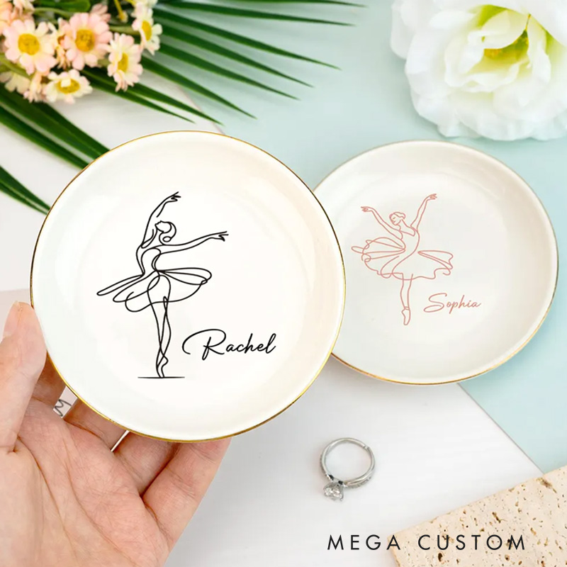 Personalized Ballet Sketch Jewelry Dish Dance Gift For Little Girls Dance Teacher Recital Gifts Ballet Dancer Trinket Tray Dance Team Ring Holder