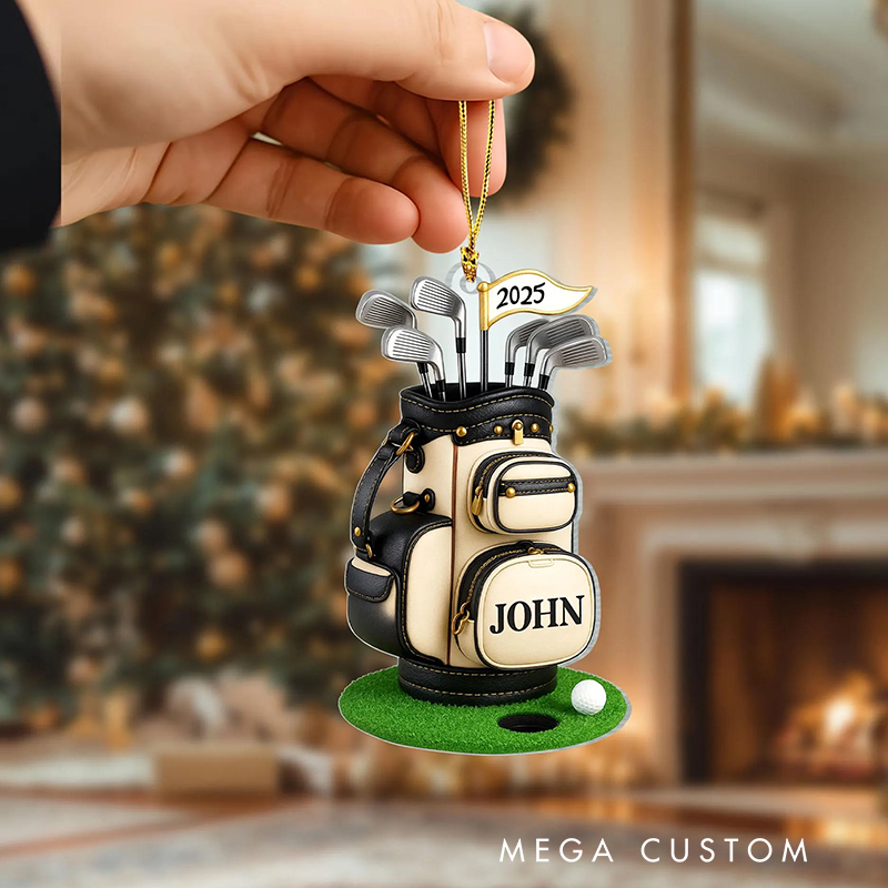 Personalized Golf Bag Christmas Ornament with Custom Name and Year 