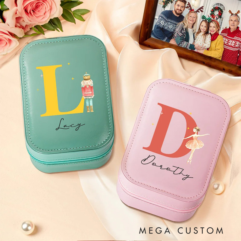 Personalized Classic Fairy Tale Character Leather Jewelry Box with LED Makeup Mirror Hair Pin Case Birthday Wedding Gift for Women