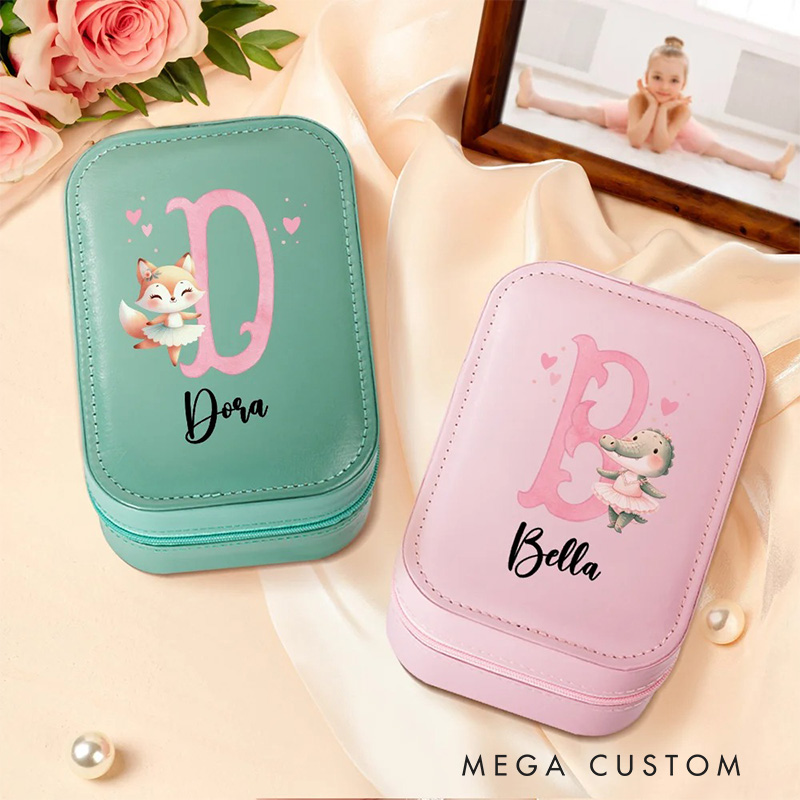 Personalized Cute Animal Ballerina Leather Jewelry Box with LED Makeup Mirror Hair Pin Case Birthday Wedding Gift for Women