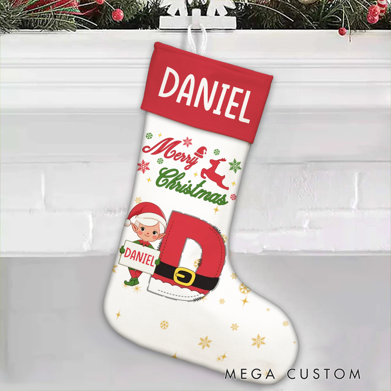 Personalized Christmas Elf Christmas Stocking with Name and Initial Christmas Party Gift