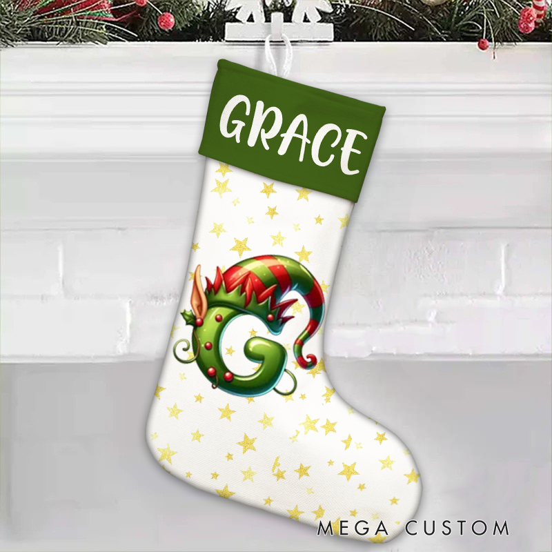 Personalized Christmas Tree Snowman Elf Christmas Stocking with Name lnitial Christmas Party Favors Gift