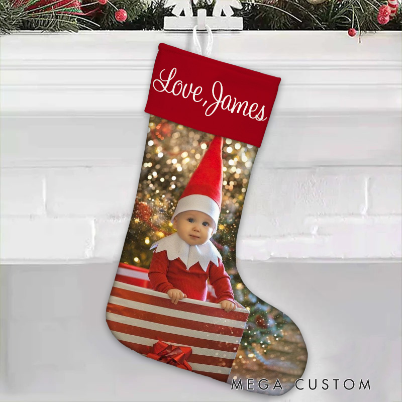 Personalized Cute Christmas Stocking with Photo and Name Christmas Tree Decoration Gift for Kids Family