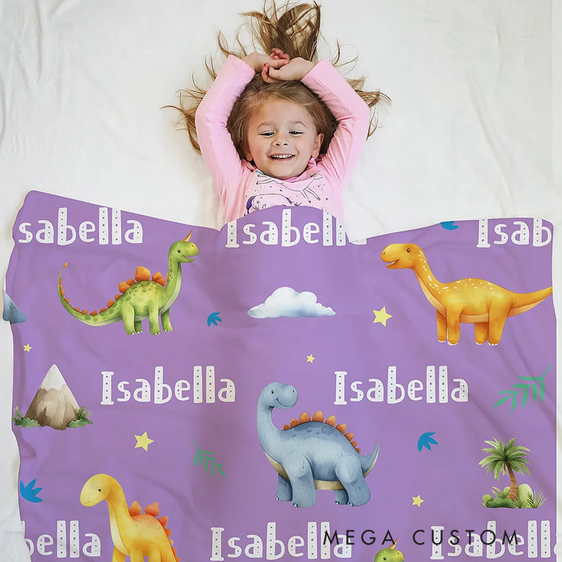 Personalized Dinosaur Themed Soft Throw Blanket with Name Birthday Baby Shower Back To School Gift for Boys Girls